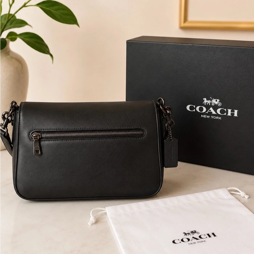 Coach Black Leather Crossbody with Signature C Clasp